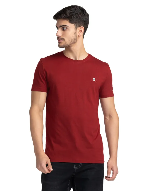 Being Human Regular Fit Men Crew Neck T-Shirts-Maroon