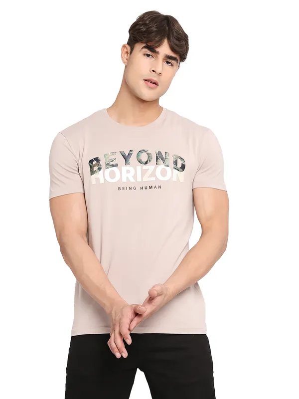 Being Human Clothing Men Regular Fit Crew Neck T-Shirts-Lt.Grey