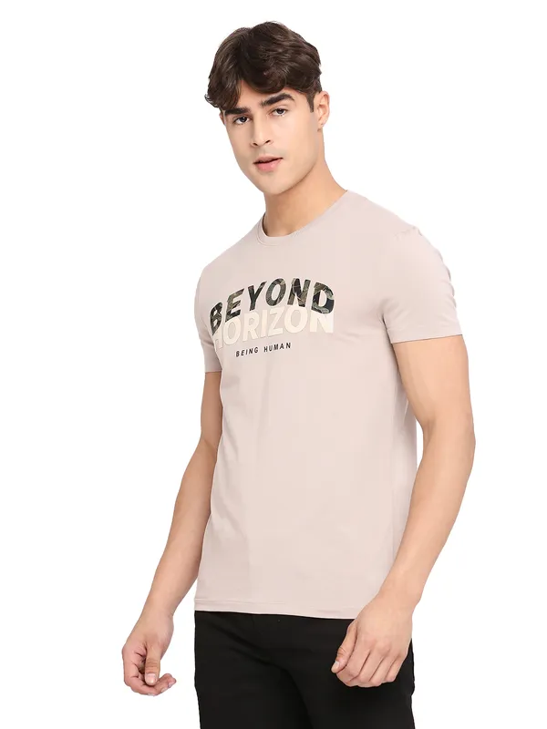 Being Human Clothing Men Regular Fit Crew Neck T-Shirts-Lt.Grey