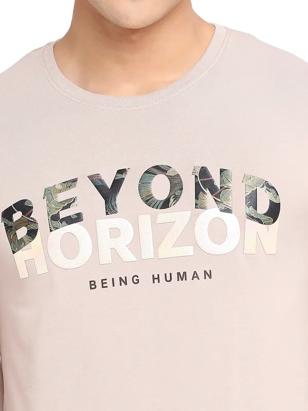 Being Human Clothing Men Regular Fit Crew Neck T-Shirts-Lt.Grey
