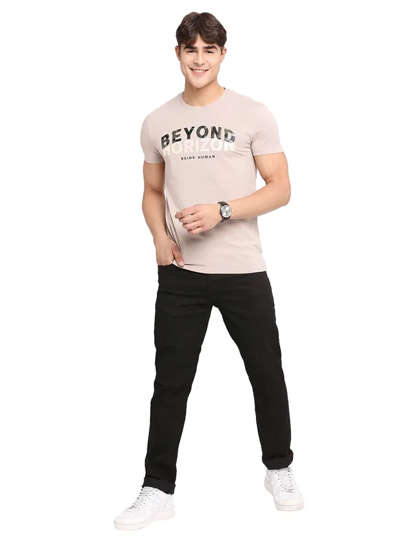 Being Human Clothing Men Regular Fit Crew Neck T-Shirts-Lt.Grey