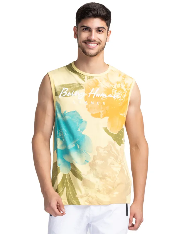 Being Human Clothing Men Regular Fit Crew Neck T-Shirts-Pale Yellow