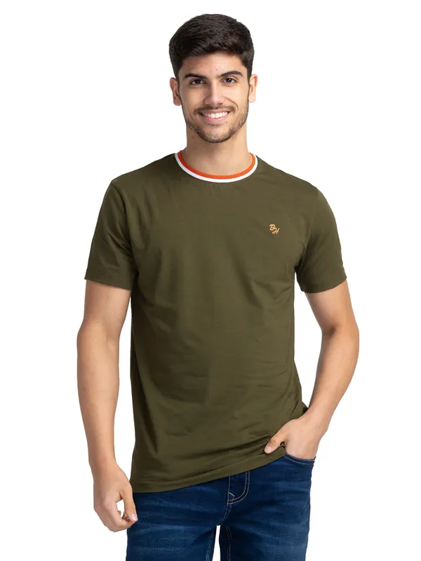 Being Human Regular Fit Men Crew Neck T-Shirts-Dk.Olive