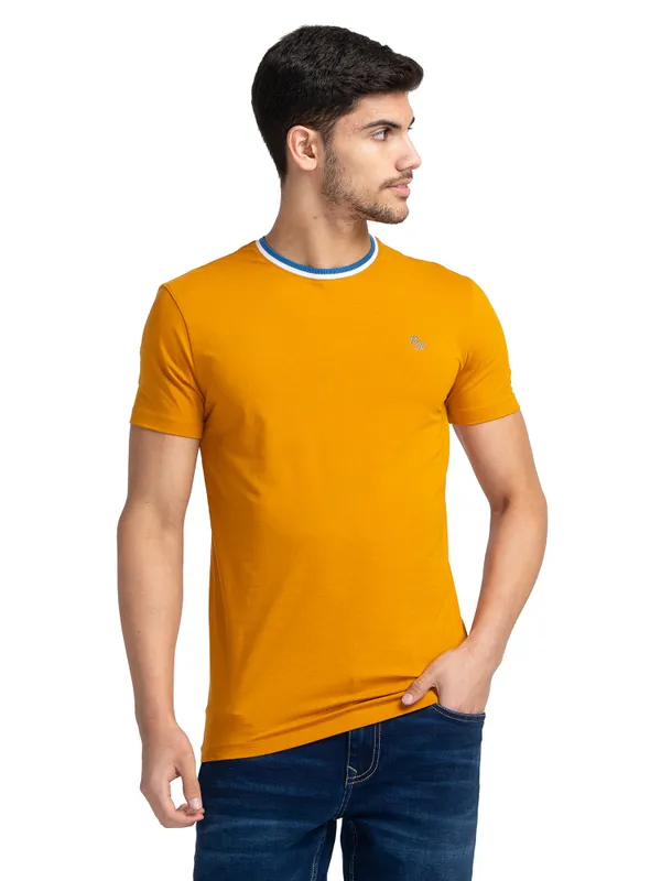 Being Human Regular Fit Men Crew Neck T-Shirts-Musturd