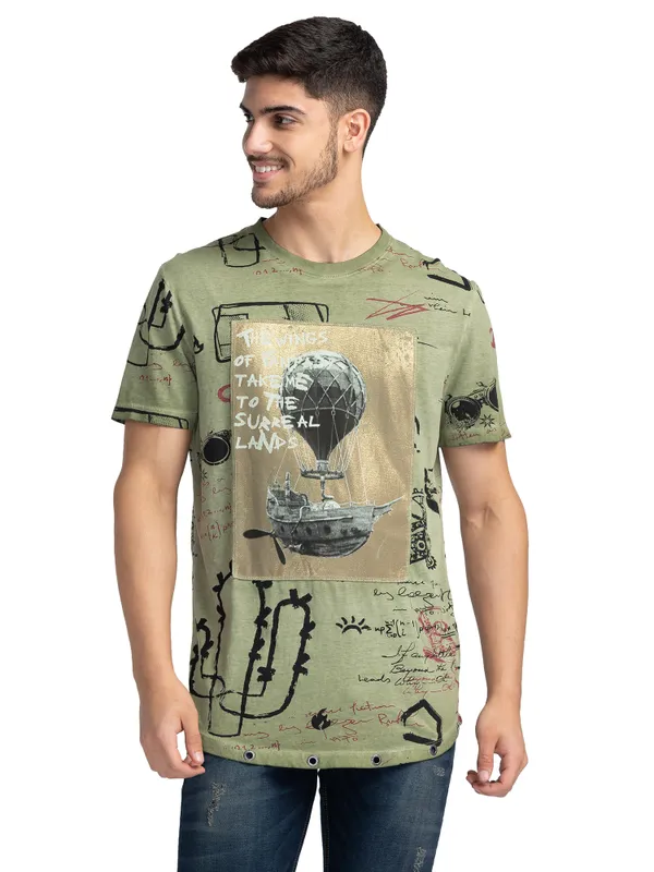 Being Human Regular Fit Men Crew Neck T-Shirts-Cactus Green