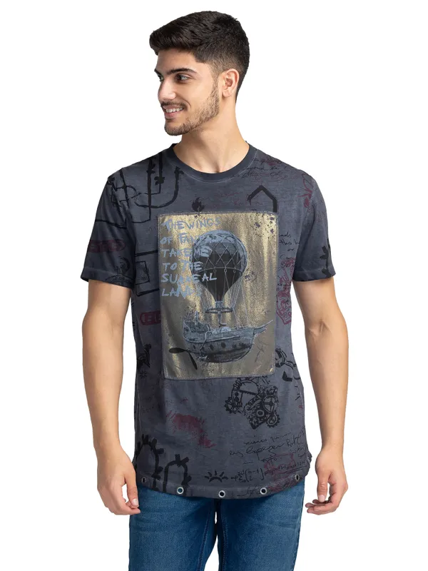 Being Human Regular Fit Men Crew Neck T-Shirts-Slate Grey