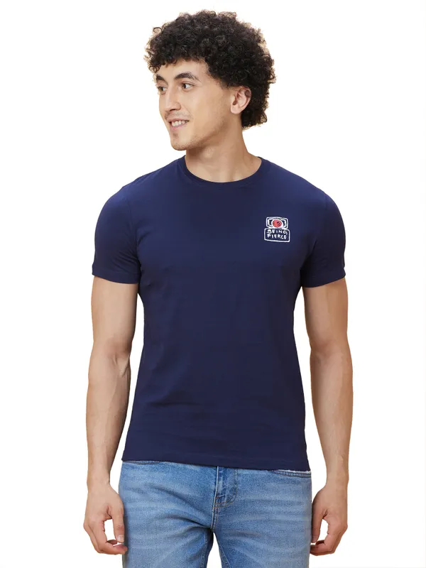 Being Human Mens Crew Neck T-Shirts-Navy