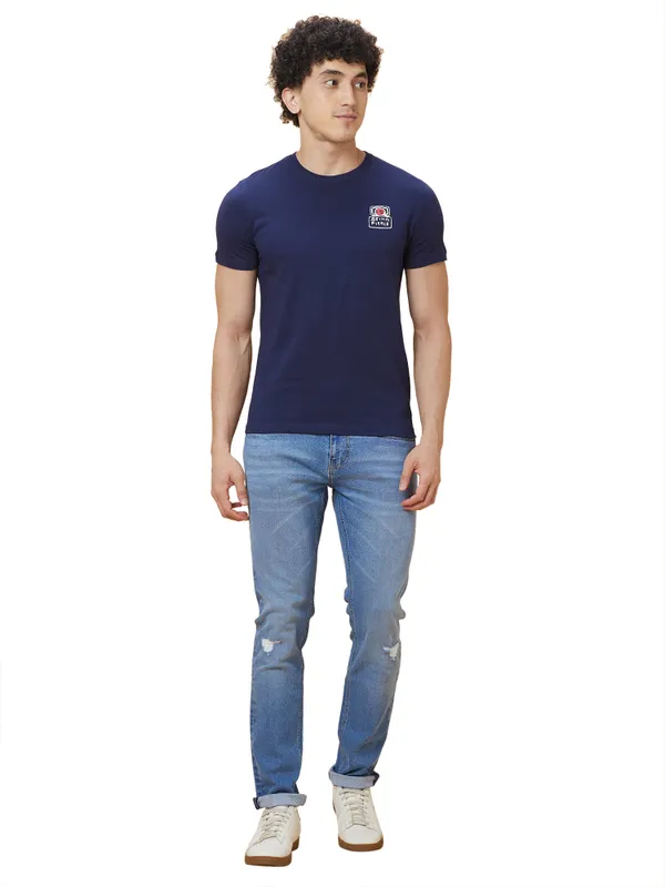 Being Human Mens Crew Neck T-Shirts-Navy