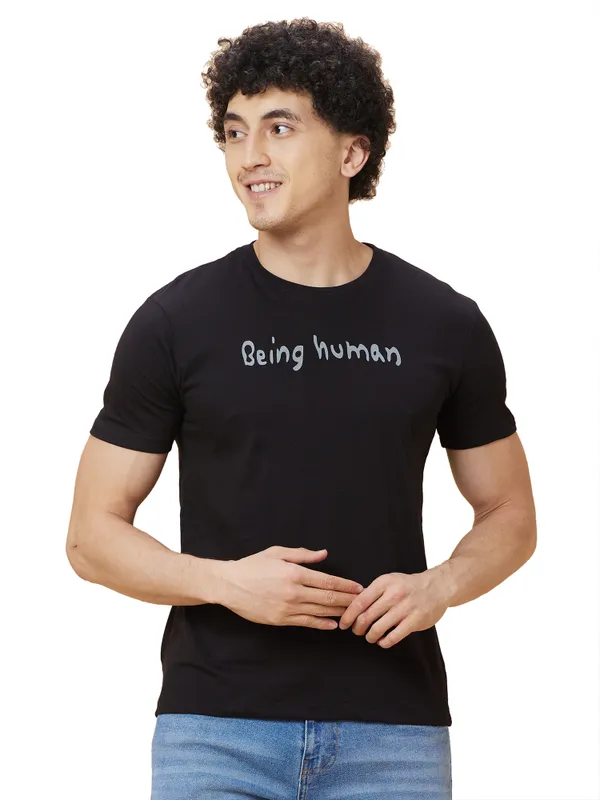 Being Human Mens Crew Neck T-Shirts-Black