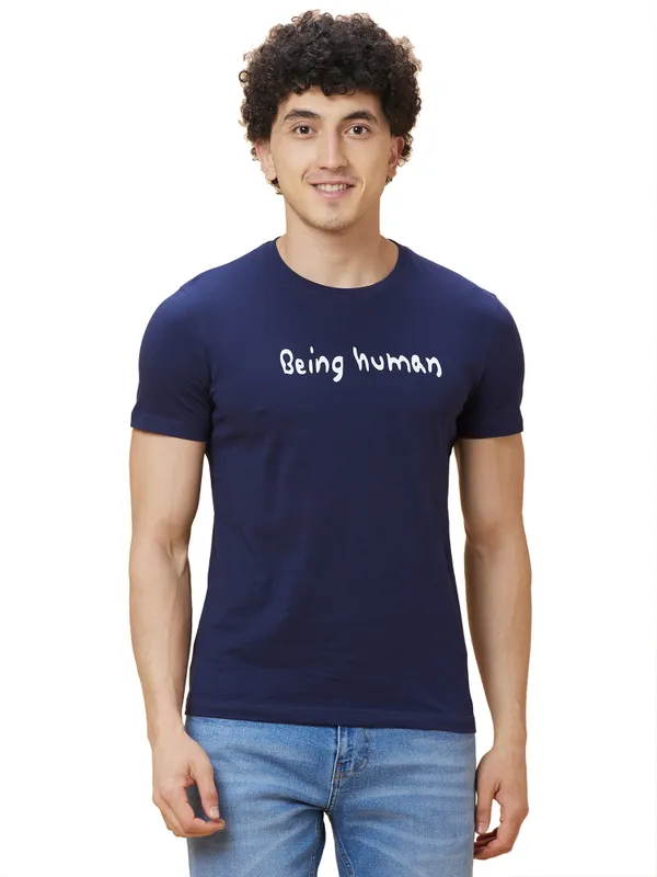 Being Human Mens Crew Neck T-Shirts-Navy