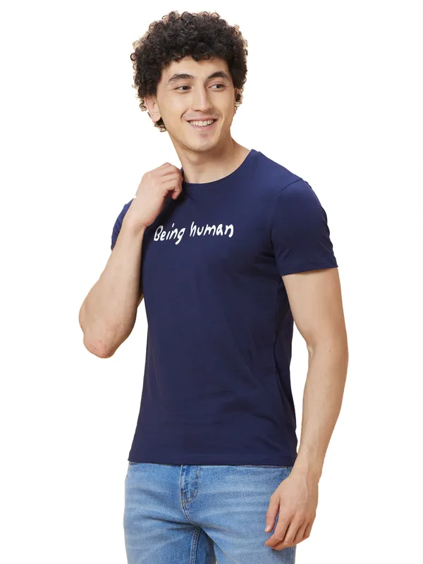 Being Human Mens Crew Neck T-Shirts-Navy