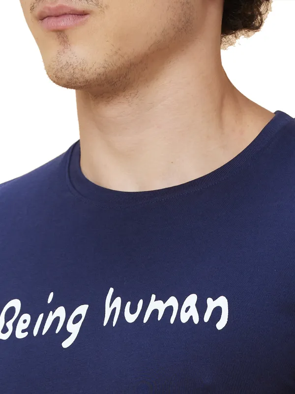 Being Human Mens Crew Neck T-Shirts-Navy