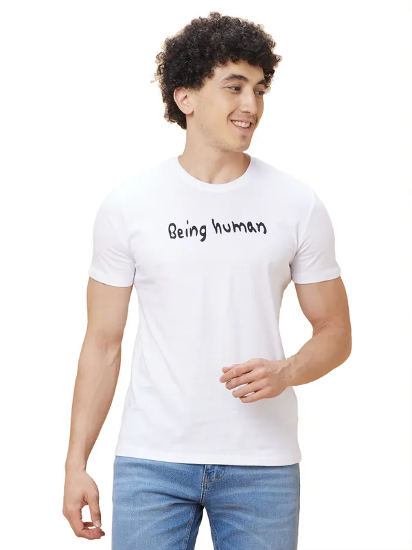 Being Human Mens Crew Neck T-Shirts-White