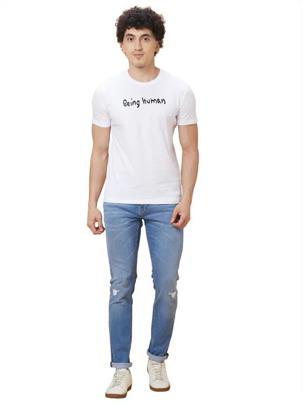 Being Human Mens Crew Neck T-Shirts-White