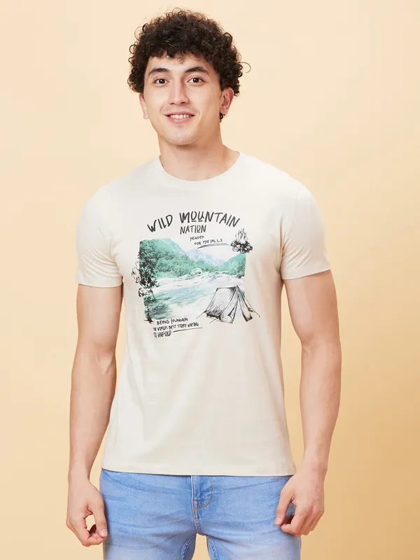 Being Human Men Slim Fit T-Shirts-Chalk