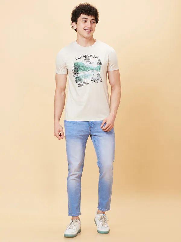 Being Human Men Slim Fit T-Shirts-Chalk
