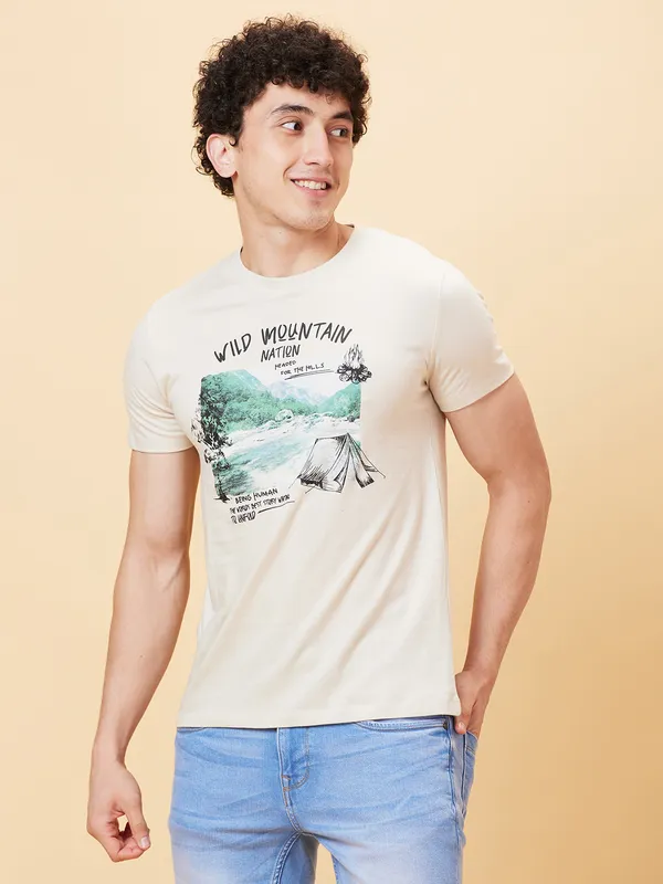 Being Human Men Slim Fit T-Shirts-Chalk