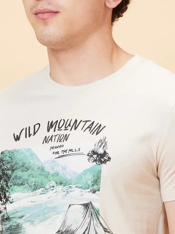 Being Human Men Slim Fit T-Shirts-Chalk