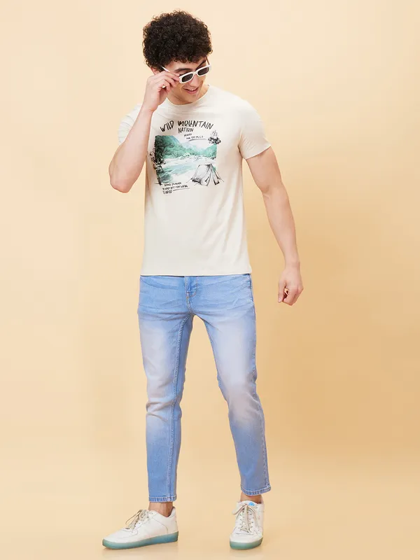Being Human Men Slim Fit T-Shirts-Chalk