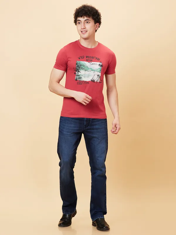 Being Human Clothing Men Slim Fit T-Shirts-Mineral Red