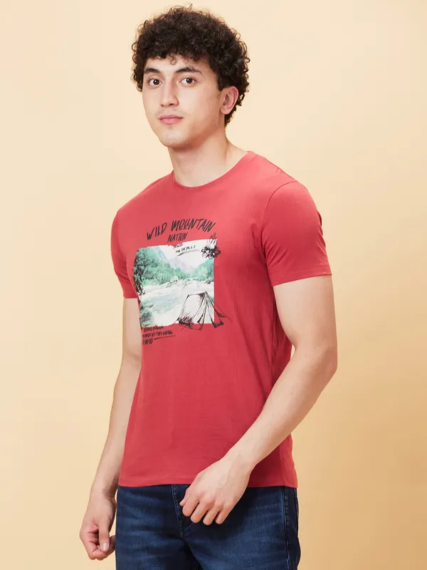 Being Human Clothing Men Slim Fit T-Shirts-Mineral Red