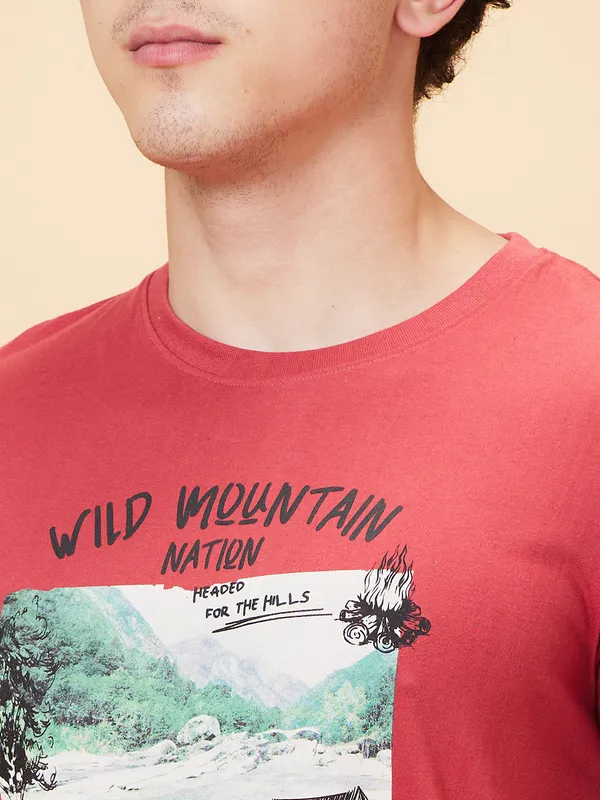 Being Human Clothing Men Slim Fit T-Shirts-Mineral Red