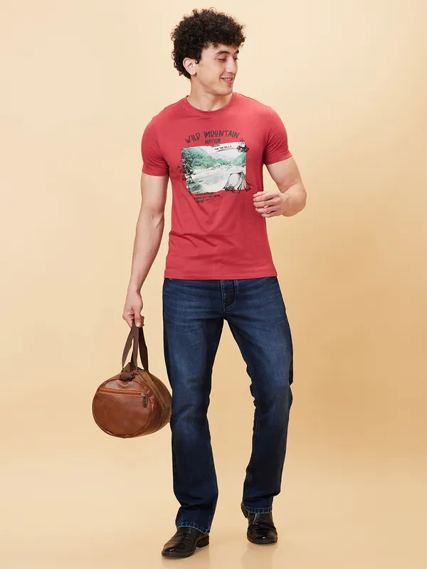 Being Human Clothing Men Slim Fit T-Shirts-Mineral Red