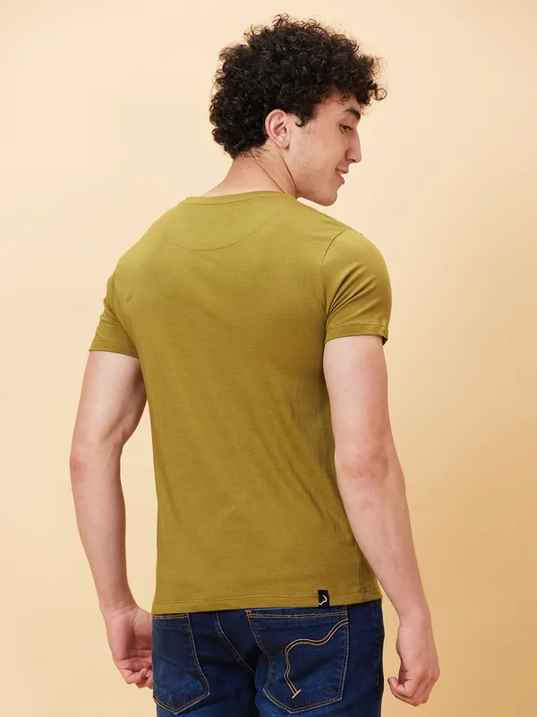 Being Human Men Slim Fit T-Shirts-Olive