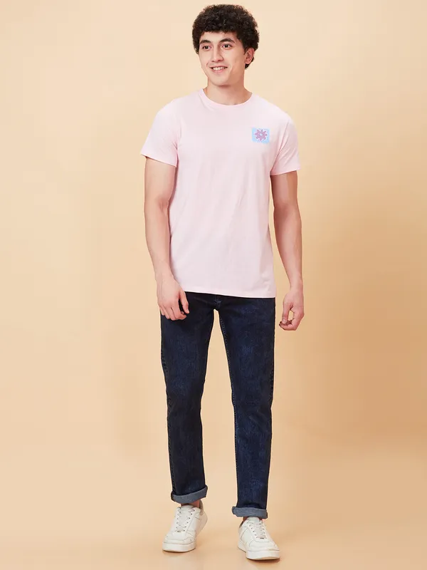 Being Human Men Semi Fit T-Shirts-Powder Pink