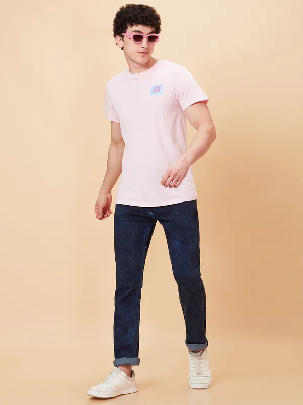Being Human Men Semi Fit T-Shirts-Powder Pink