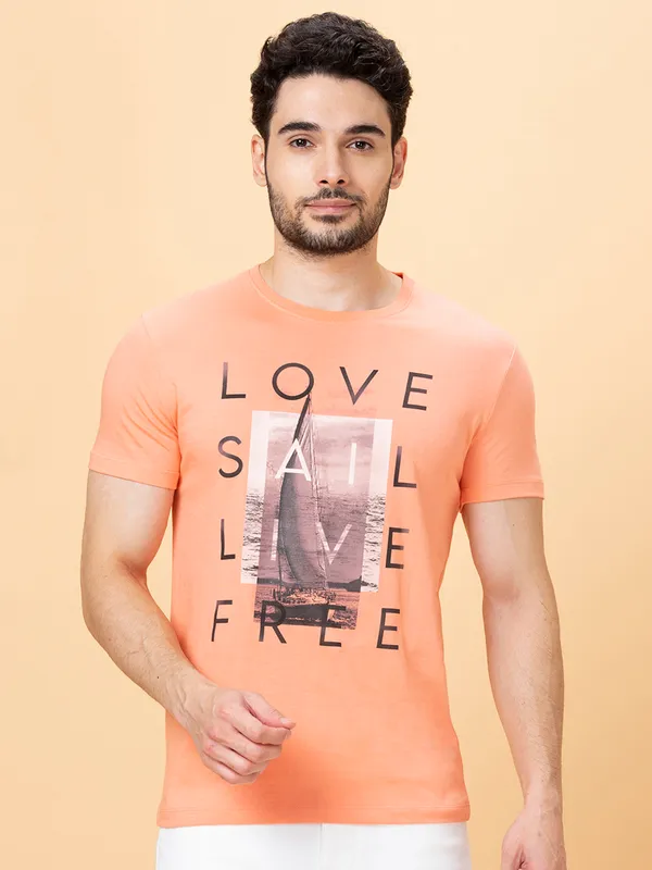 Being Human Clothing Men Slim Fit T-Shirts-Coral