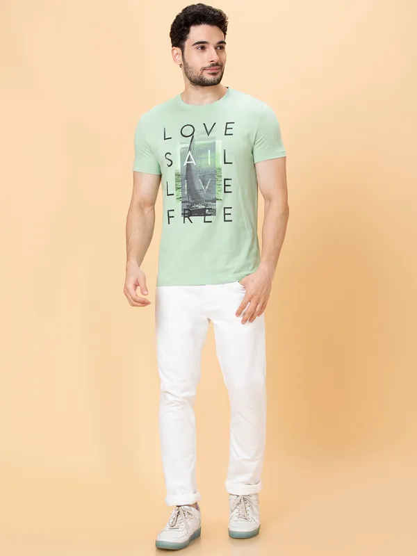 Being Human Clothing Men Slim Fit T-Shirts-Green Foam