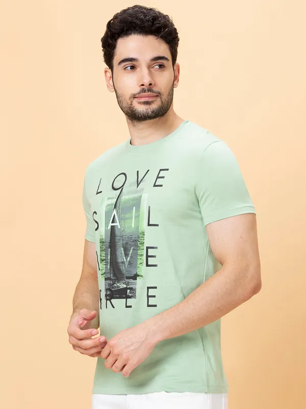 Being Human Clothing Men Slim Fit T-Shirts-Green Foam