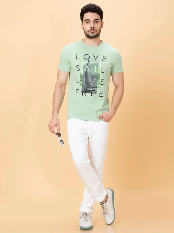 Being Human Clothing Men Slim Fit T-Shirts-Green Foam