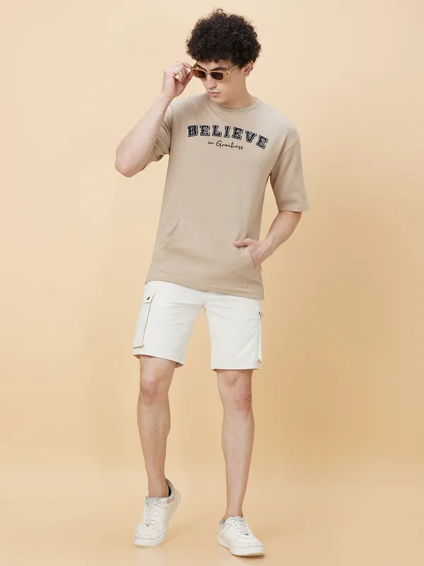 Being Human Men Over Size Fit Crew Neck-Fawn