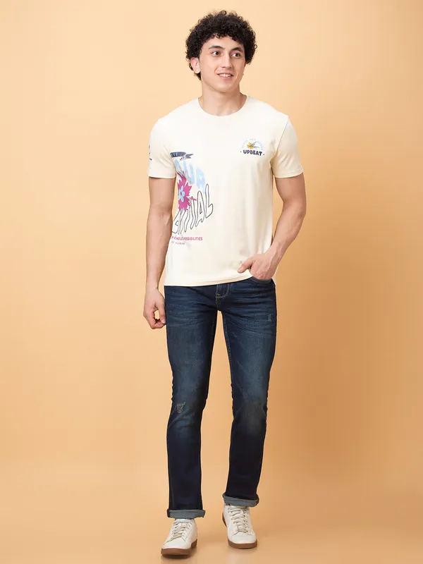 Being Human Mens-Top Crew Neck Chalk