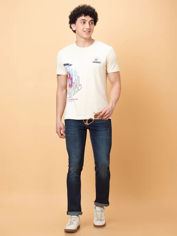 Being Human Mens-Top Crew Neck Chalk