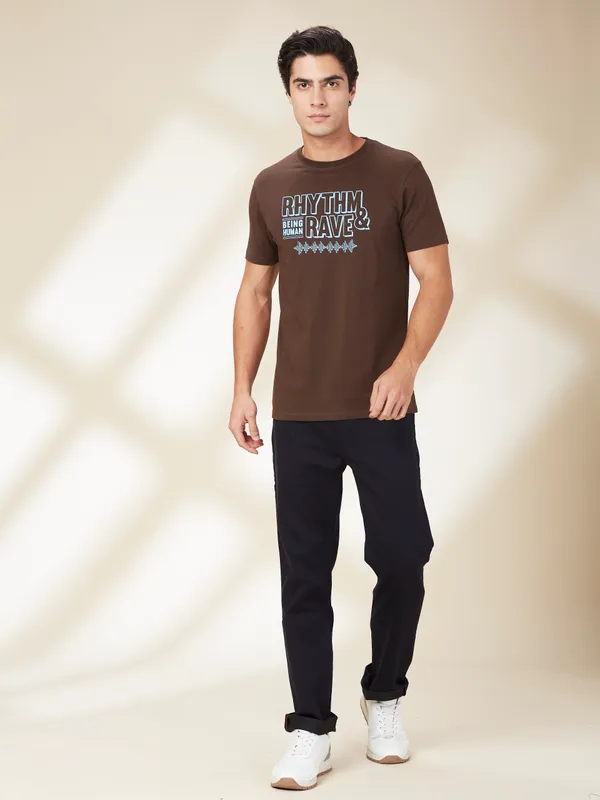 Being Human Clothing Mens-Top Crew Neck Chestnut