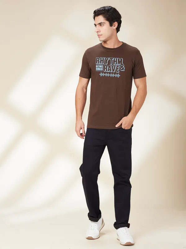 Being Human Clothing Mens-Top Crew Neck Chestnut