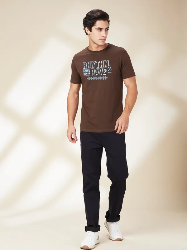 Being Human Clothing Mens-Top Crew Neck Chestnut