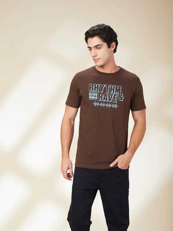 Being Human Clothing Mens-Top Crew Neck Chestnut