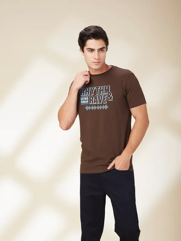 Being Human Clothing Mens-Top Crew Neck Chestnut