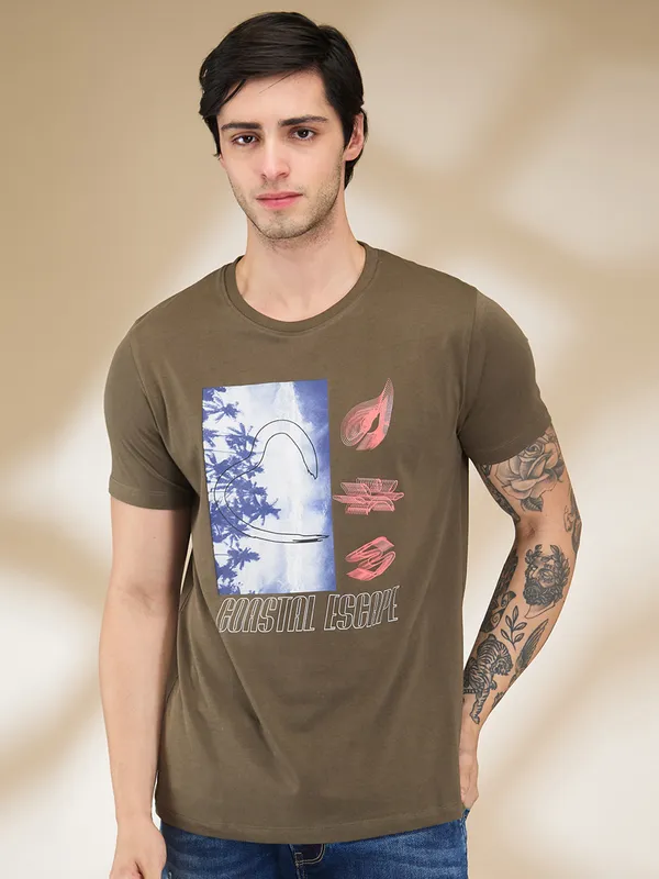 Being Human Clothing Men Green Graphic Round Neck T-Shirt
