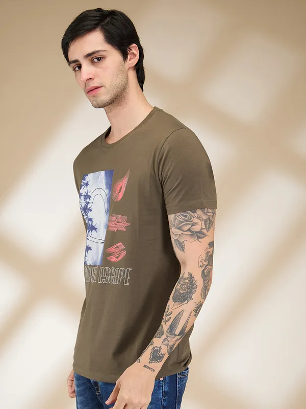 Being Human Clothing Men Green Graphic Round Neck T-Shirt