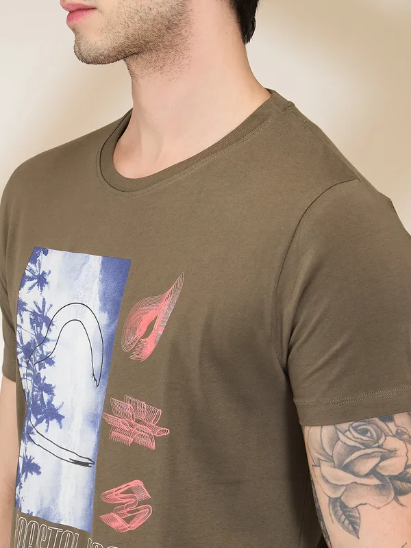 Being Human Clothing Men Green Graphic Round Neck T-Shirt