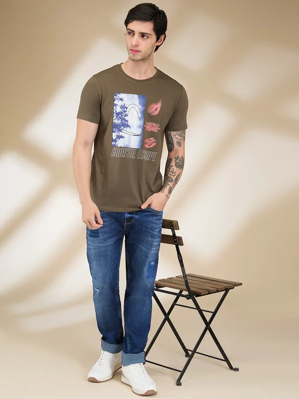 Being Human Clothing Men Green Graphic Round Neck T-Shirt
