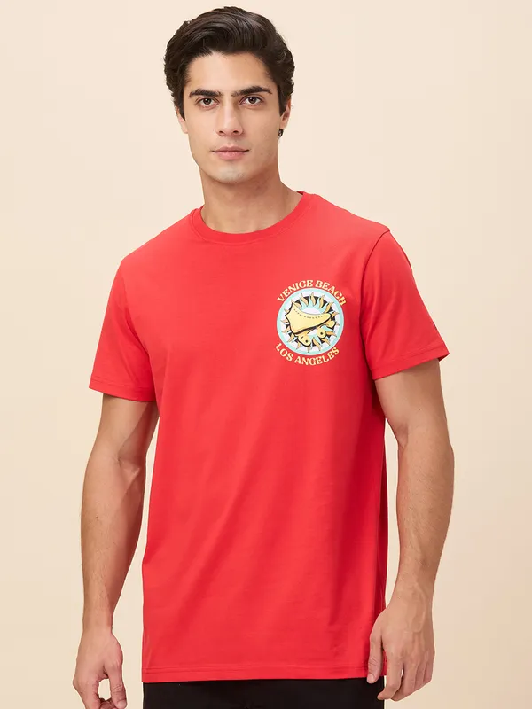 Being Human Clothing Men Red Graphic Crew Neck T-Shirt