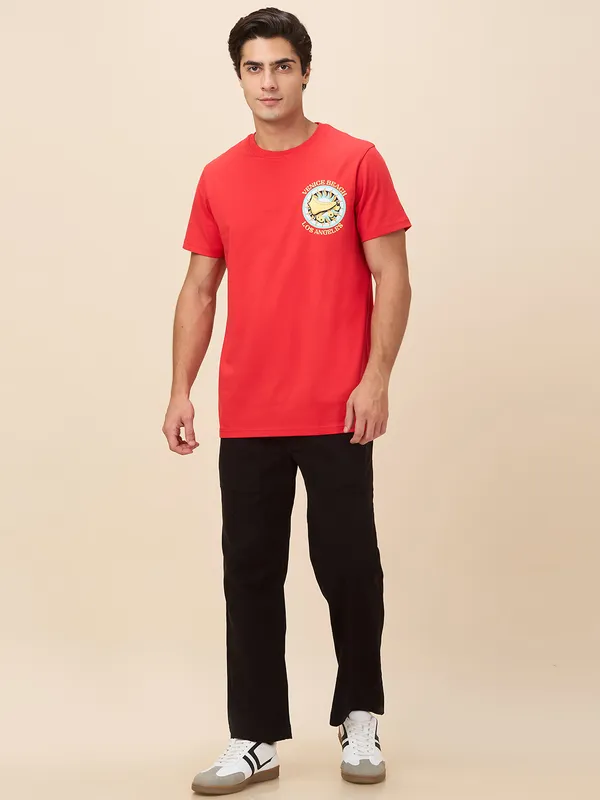 Being Human Clothing Men Red Graphic Crew Neck T-Shirt