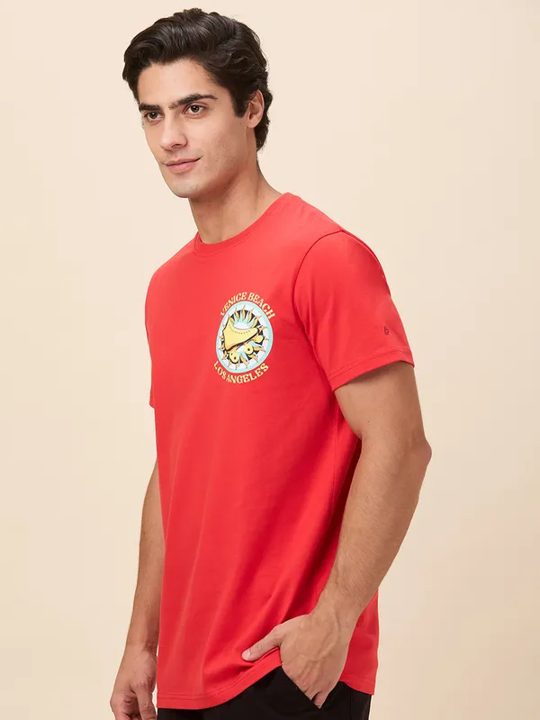 Being Human Clothing Men Red Graphic Crew Neck T-Shirt