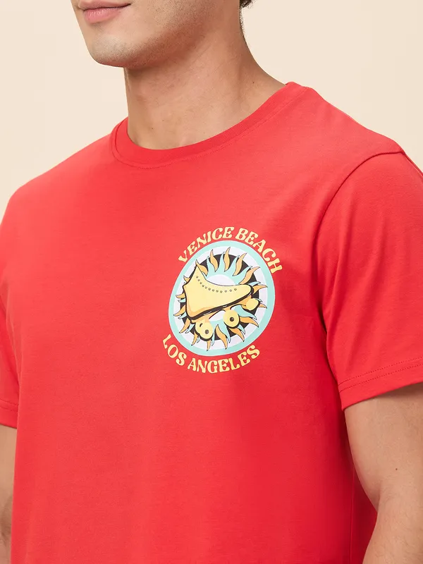 Being Human Clothing Men Red Graphic Crew Neck T-Shirt